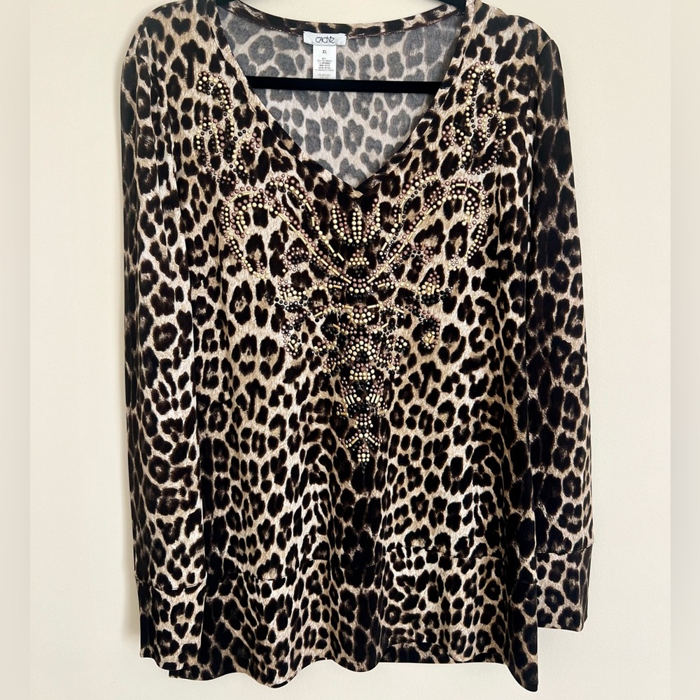 🐆 Cache Embellished Leopard Print Top – Size XL